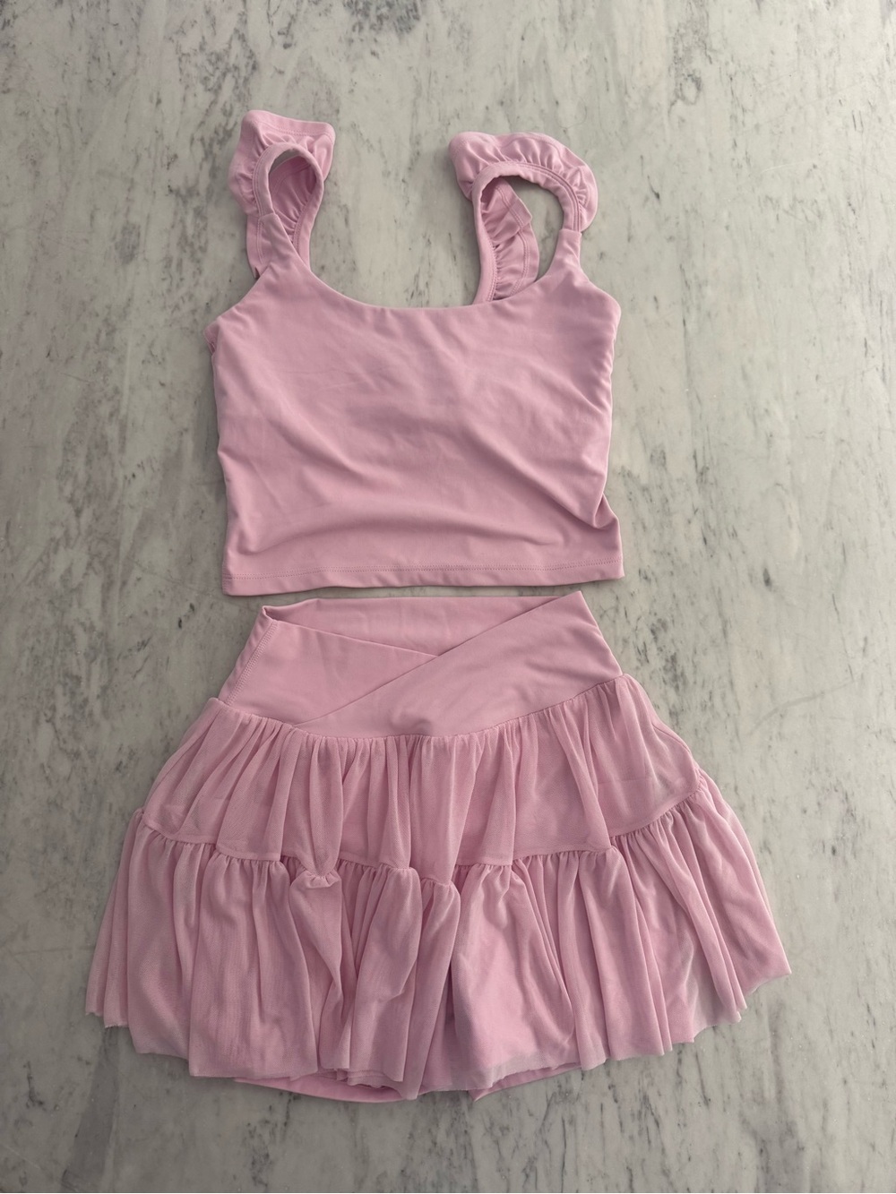Pink Ruffle yoga tank & Skirt Set